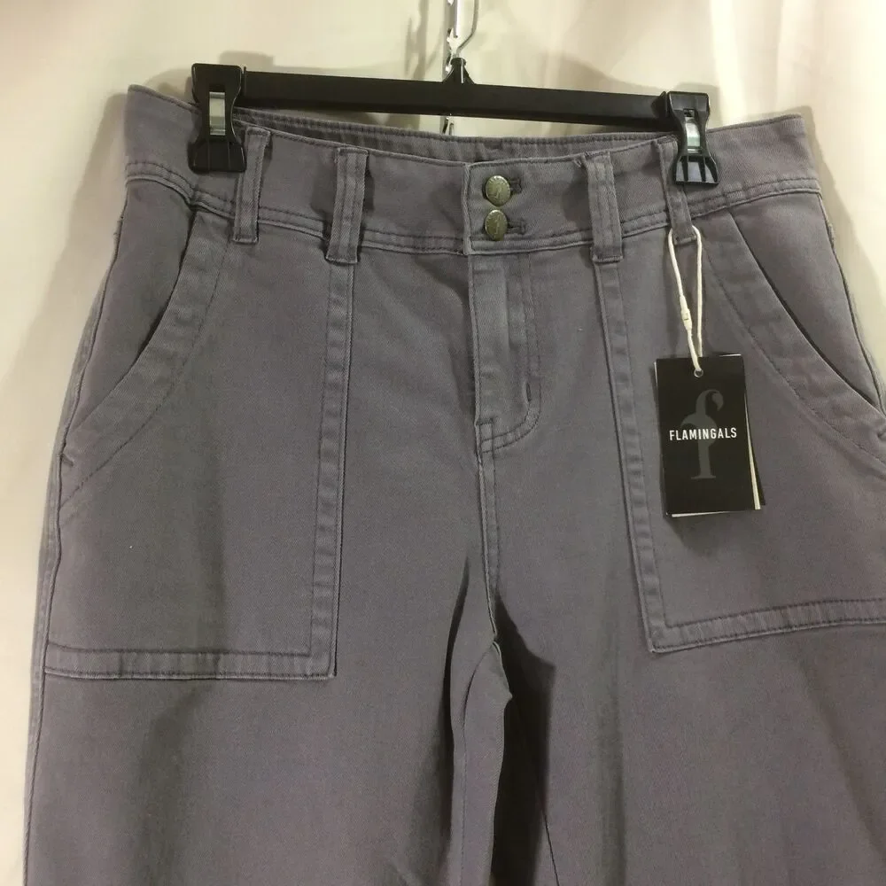 NEW Flamingals Wide Leg Pants Gray Patch Pocket NWT Stretch Womens Large - Picture 4 of 7